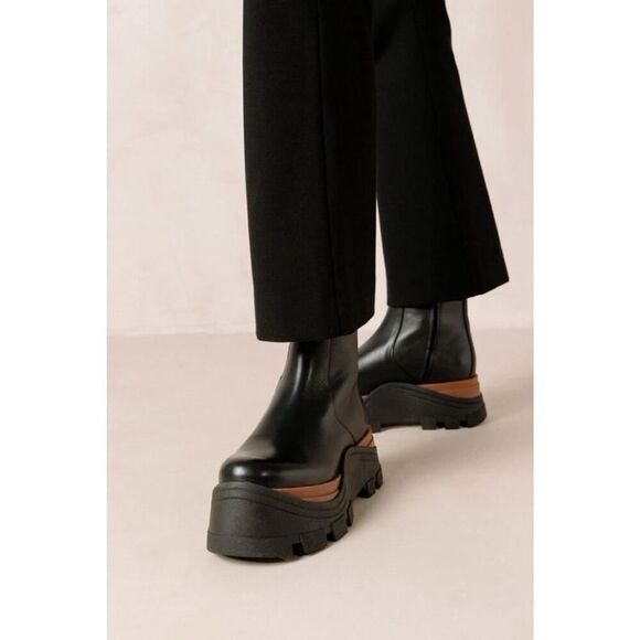 Alohas Sapphire Nutty Leather Platform Boots Black Brown Size 39 Chunky Sole - Picture 2 of 16